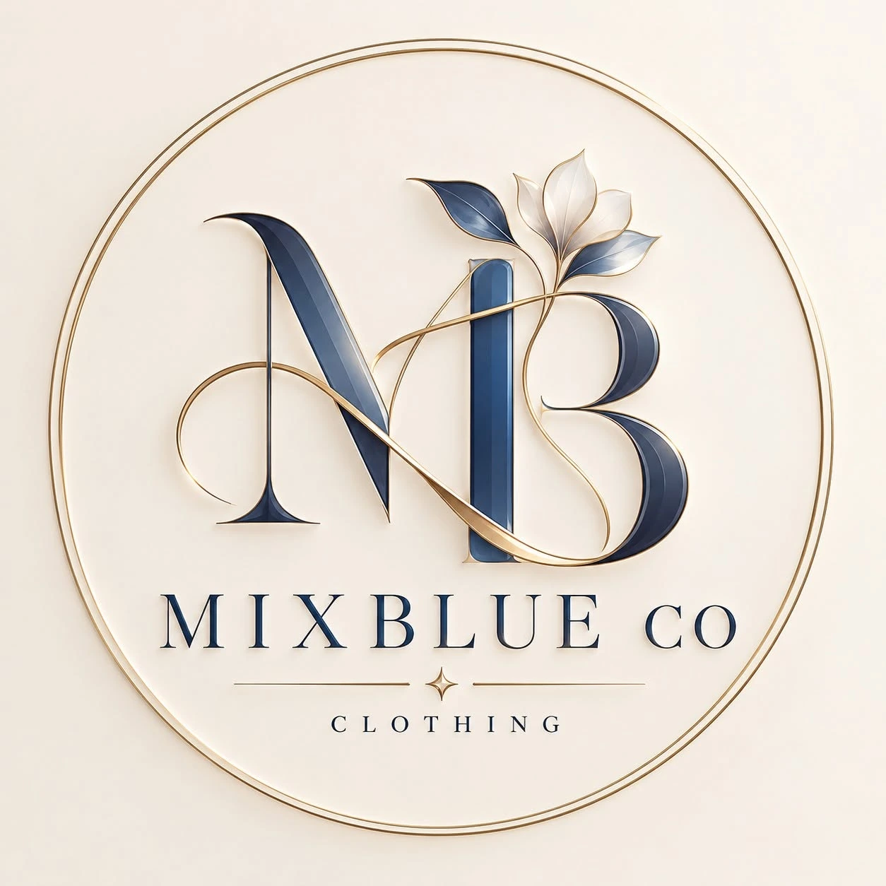 MixBlue Co Clothing — โลโก้ตัวอักษรสีน้ำเงินและทอง